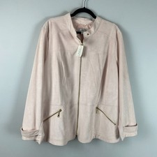 CJ Banks Faux Suede Full Zip Jacket Size 3X Light Pink Lined picture
