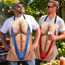 Funny Hairy Chest Apron BBQ Grill Novelty Beach Summer Muscle Men Dad Gag Gift picture
