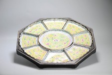 19th Chinese Cantonese Enamel Sweet Meat Altar Dish Ceremonial Figures picture