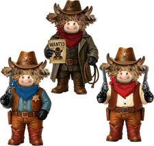 3 Pcs Highland Cow Resin Figurine, Western Cowboy Decor picture