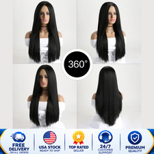 Long Straight Black Synthetic Wig, Natural Look Full Wig, 26 Inch Halloween Cosp picture