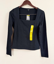 Express Black Square Neck Long Sleeve Top NEW Size Medium picture