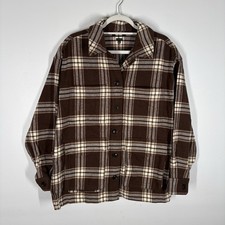 Madewell Women L Brown Plaid Flannel Cotton Oversized Shirt-Jacket NWOT picture