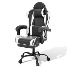 White Ergonomic Gaming Chair Coumputer Office Swivel Recliner Seat w/ Footrest picture