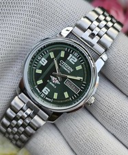 Vintage Citizen Automatic Men Steel Transparent back Day Date Japan Wrist Watch picture