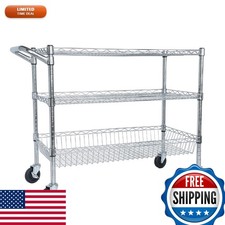 Trygoal 3-Tier Adjustable Rolling Utility Cart 4'' Wheels Push-Bar Chrome picture