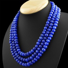 738.50 CTS ENHANCEDSAPPHIRE 3 STRAND ROUND CARVED BEADS NECKLACE (DG) picture