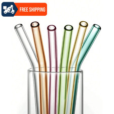 5Pcs Reusable Heat Resistant Glass Straws Curved Milk Tea Coffee Juice Drinking picture