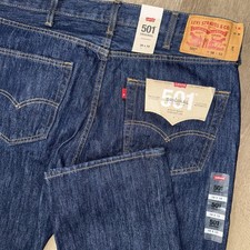 NEW Levi’s 501 Straight Leg Jeans Men’s 38x32 Raw Dark Blue Wash Button Fly picture