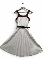 Vintage 70s White Brown Pleated Tennis Spectator Dress Claudie Amos S picture