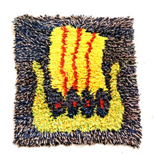 Vtg 70s Latch Hook Shag Rug Wall Hanging Danish Viking Longship Retro Mod MCM 22 picture