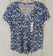 Sonoma Size Large The Everyday Tee Blue White Short Sleeve V Neck Top NWT picture