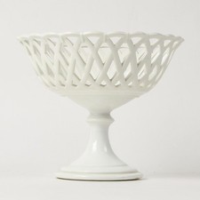 Antique French Empire Porcelain Compote Bowl – 19th-Century Lattice Pedestal picture