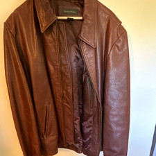 Vintage Banana Republic Men's Brown Genuine Leather Zip Jacket Lined, Size XL picture