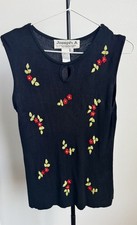 VTG 90s Joseph A. Floral Embellished Sleeveless Black 100% silk Top Women’s XL picture