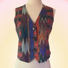 Vintage Women’s 80s Western Aztec Print Sleeveless Button-Front Vest picture