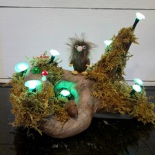 Handmade Bigfoot Woodland Diorama Lighted Mushroom Wood Moss Sasquatch Folk Art picture