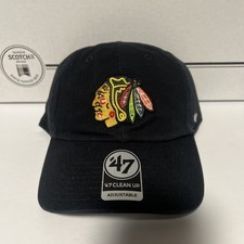 '47 Chicago Blackhawks Hat Clean Up Black Adjustable Strap Dad Cap Logo picture