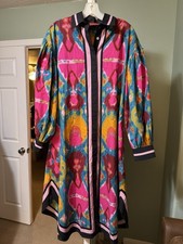 La DoubleJ Printed Midi Shirtdress Multicolor Ikat Long Sleeve Made in Italy XL picture