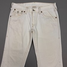 True Religion Jeans Men 36x34 White Bootcut Distressed Flay Heavy Stitch Pants picture