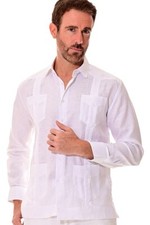 Bohio Mens 100% Linen Cuban Guayabera Shirt - White Traditional 4-Pocket- MLS501 picture