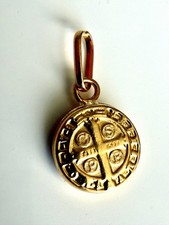 18K Solid Gold Small Saint Benedict Medal Pendant 8.5 mm | Minimalist Religious picture
