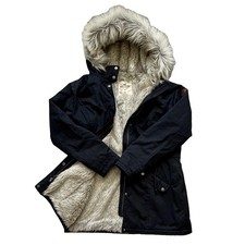 Vintage Hollister Black Faux Fur Lined Hooded Parka Jacket XL Y2K Cozy Winter picture