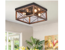 Aiwen 12.6 in. 4-Light Farmhouse Rustic Square Wooden Flush Mount Ceiling picture