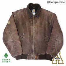 Carhartt J14 Santa Fe DKB Brown Quilt Lined Duck Canvas Zip Jacket us L Whisker picture