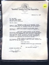 Arthur E. Arling Signed Contract with 20th C. Fox picture