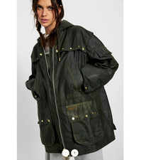 Barbour Aberford Hooded Wax Jacket w/ Popper Details MSRP$680 British CHIC picture