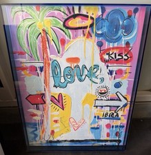 Mercedes Lagunas Pop Art Abstract Love Ibiza Kiss Painting, Framed & Signed picture