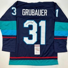 Autographed/Signed Philipp Grubauer Seattle Blue Hockey Jersey JSA COA picture