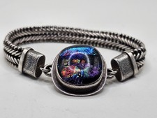 Vintage Tabra Sterling Silver Woven Connector Bracelet w Dichroic Glass Charm picture