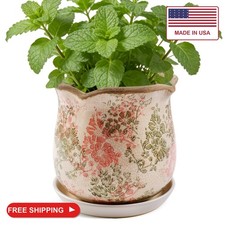 Xoogifae Ceramic-Planters-for-Indoor-Plants with Saucer, 6 inch Vintage Ice Crac picture