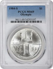 1984-S Olympic Silver Commemorative Dollar MS69 PCGS Mint State 69 picture