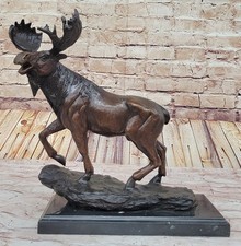 Moose Hunter Lodge Bookend Wildlife Art Signed Bronze Marble Statue Sculpture picture