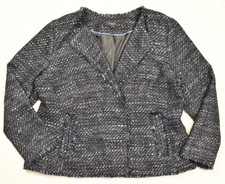 Talbots Womens Size 20 Metallic Navy Blue Tweed Fringe Trim Open Front Blazer picture