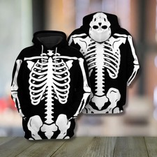 Skeleton Skull Bones Black White Pattern 3D Hoodie Unisex Men Women picture