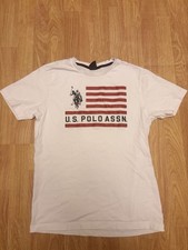 Vintage Polo Ralph Lauren Shirt size S White textured Big Flag USA 90s picture