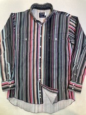 Vintage Wrangler Brush Popper Shirt Striped Mens Size M Western Long Sleeve picture
