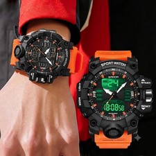 Men Military Sports Watch Waterproof Dual Display Digital Quartz Alarm LED Watch picture