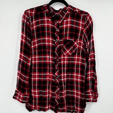 Talbots Red Black White Plaid Flannel Button Up Shirt Women's Size Medium picture