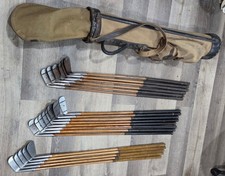 3 Antique Vintage Spalding Kro Flite Hickory Wood Shaft Golf Club Sets & Bag picture