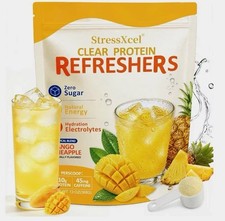StressXcel Clear Protein Refreshers Mango Pineapple Powder 13 oz Zero Sugar picture