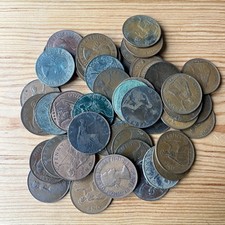 49 x Old British One Penny Coins 1901–1967 George V VI Elizabeth II Job Lot picture