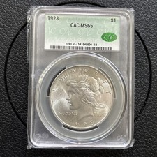1923 Peace Silver Dollar CACG MS65 Gem Uncirculated 90% Silver picture