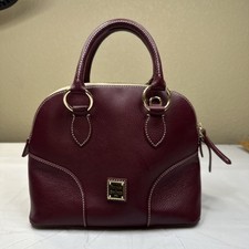 Dooney & Bourke Burgundy Pebbled Satchel Zip Top Gold Studs Purse picture