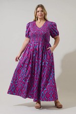 SUGARLIPS Curve NWT $109 Ivani Abstract Brenty Smocked Maxi Dress Size 3X picture