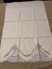 (2) Vtg 1950s Hand Embroidered Southern Belle Pillowcases NOS Blue Crochet Lace picture